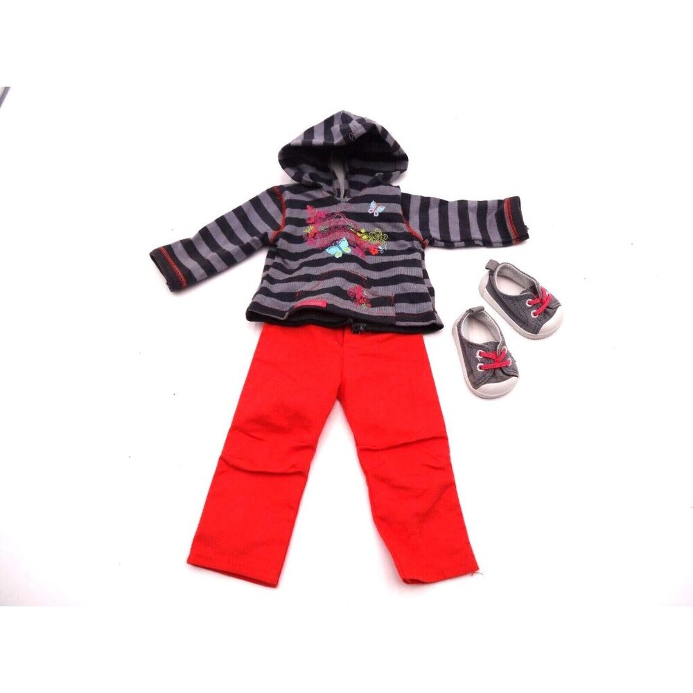 American Girl 2013 Striped Butterfly Hoodie Red Pants Outfit Gray‎ Canvas Shoes